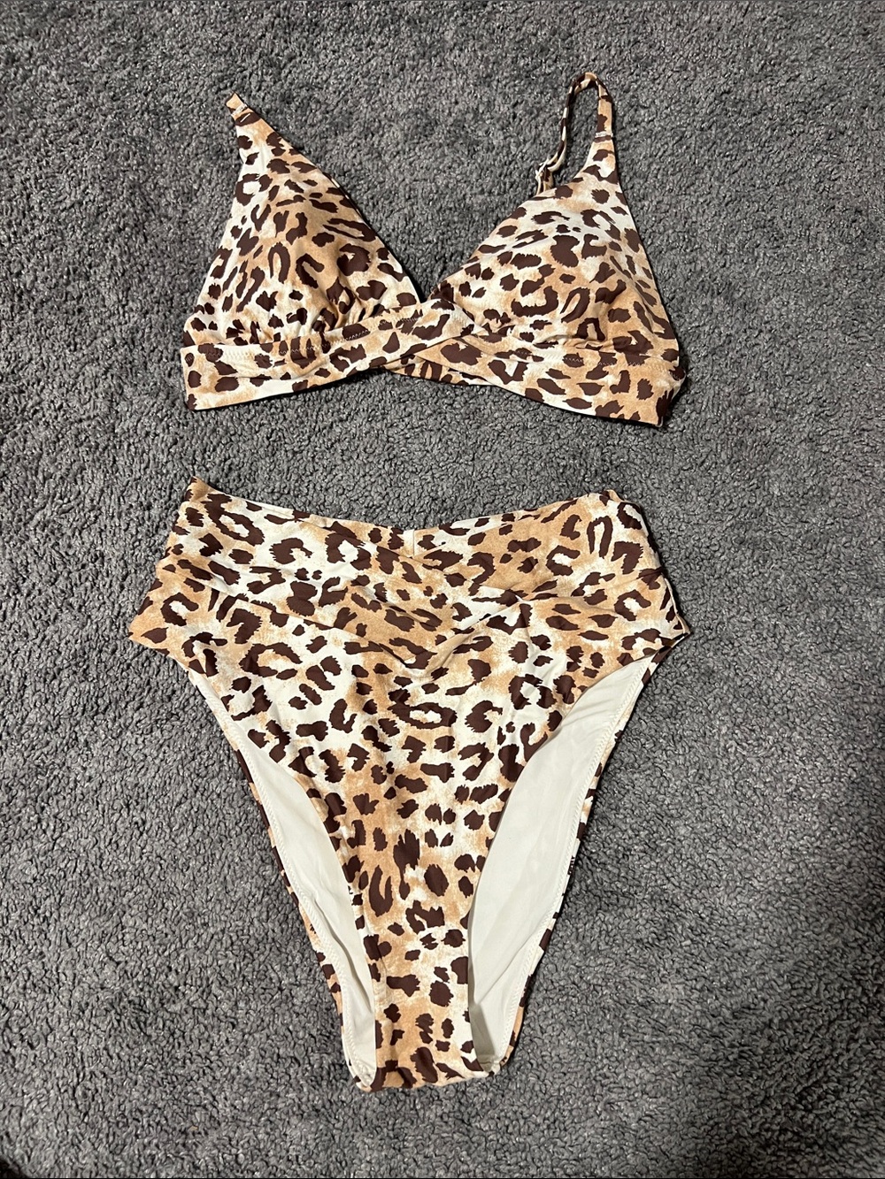 aerie Leopard Print High-Waist Bikini Set - Brown/Cream